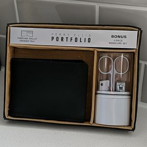 Perry Ellis wallet + manicure + dresser tray set